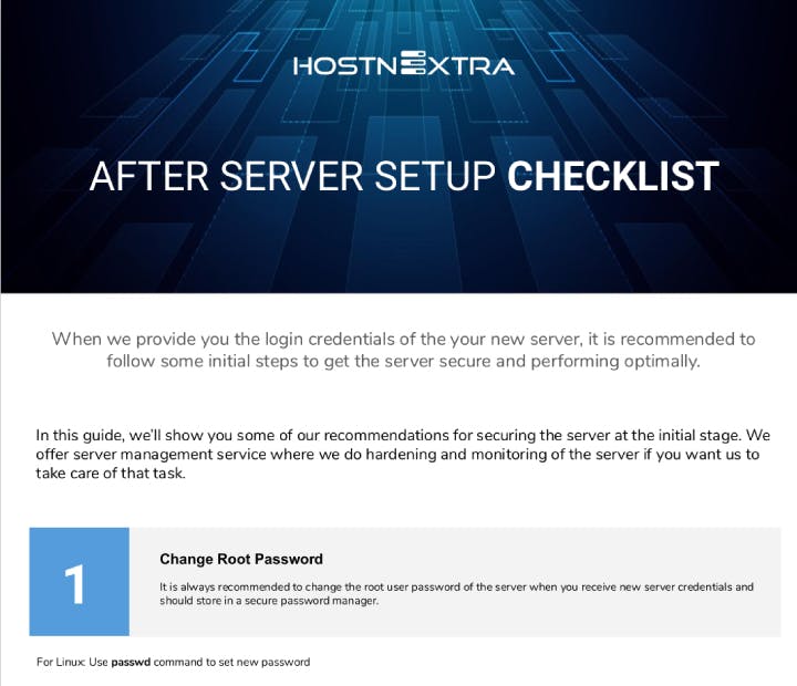 server setup checklist HostnExtra